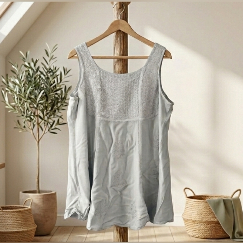 Holy Clothing 3X Gray Silver Embroidered Sleeveless Tunic Smocked Renaissance